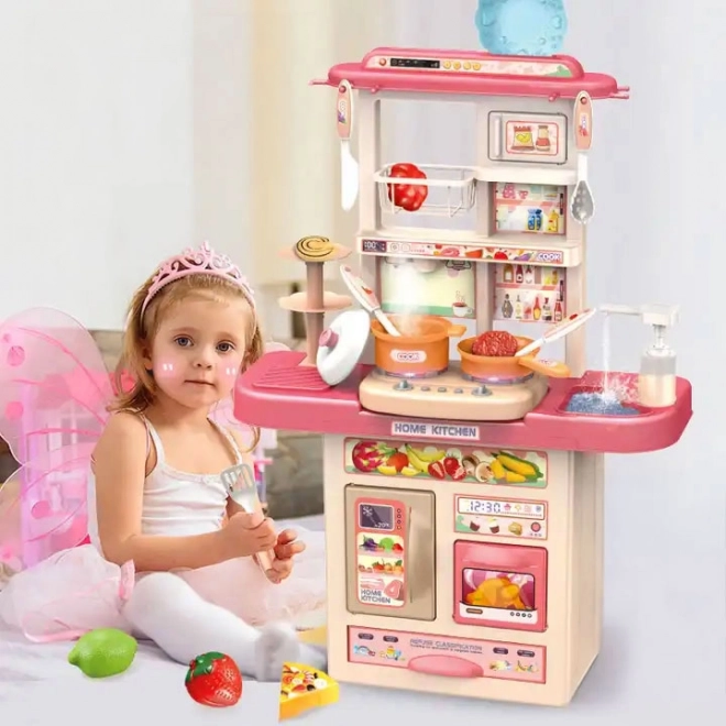 Cuisine pour enfants avec sons, lumières LED, évier, 10 accessoires, rose