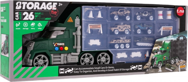 camion militaire de rangement avec toboggan, petites voitures et accessoires