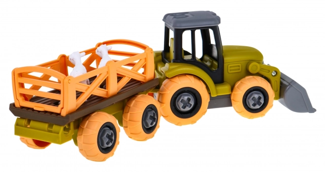 Tracteur dévissable avec pelle et remorque + tournevis + moutons Jouet pour enfants 3+