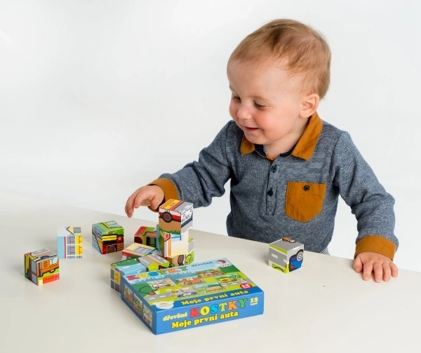 Cubes en bois Mon premier voiture 12pcs dans une boîte 17x12,5x4cm MPZ