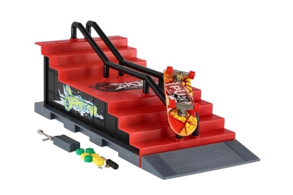 Skatepark - skateboard à doigts vissable avec rampe en plastique 8cm avec accessoires mélange de types en boîte 28x18cm