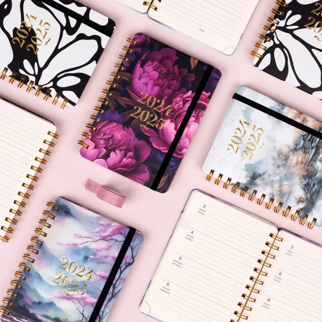 Agenda spiralé de 18 mois Petito – Fleurs violettes 2024/2025, 13 × 18 cm