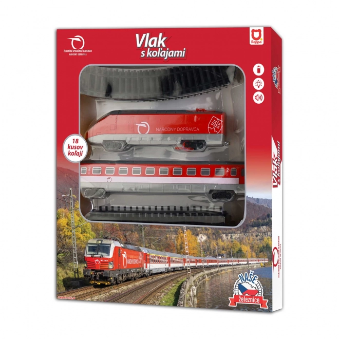 Train Compagnie ferroviaire Slovaquie avec rails 18 pièces plastique à piles avec son, lumière dans la boîte.