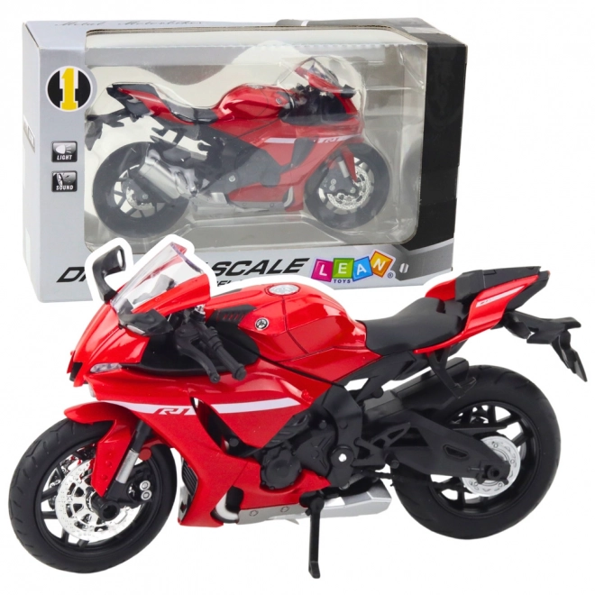 Moto en métal sportif rouge avec éclairage et sons R1 1:12
