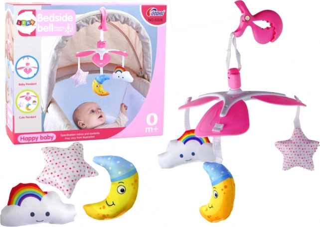 Mobile rose pour lit bébé avec musique et pince