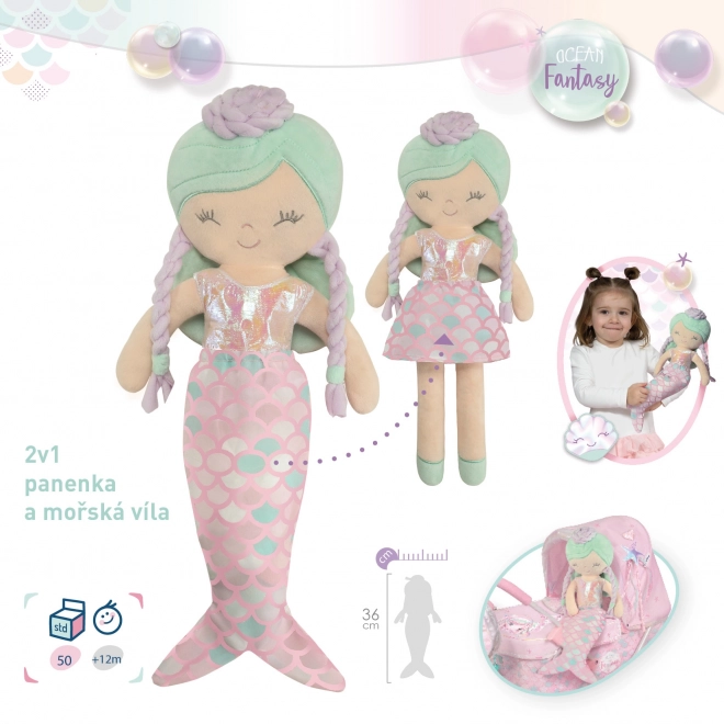 DeCuevas 20141 Poupée en peluche 2en1 OCEAN FANTASY - 36 cm