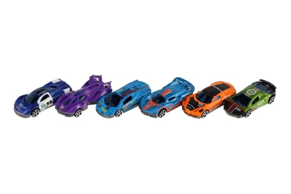 Voiture de sport 6 pièces métal/plastique 8cm à roue libre en boîte 10,5x27,5x4cm