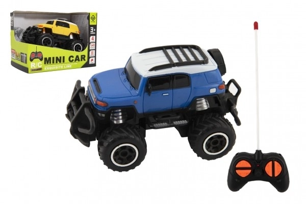 Auto RC mini SUV plastique 14cm 27MHz à téléc. sur batt. avec lumièr. 2 couleurs en boîte 16x12x10