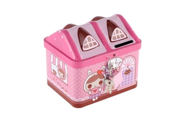 Tirelire maisonnette en métal avec serrure 12x11cm