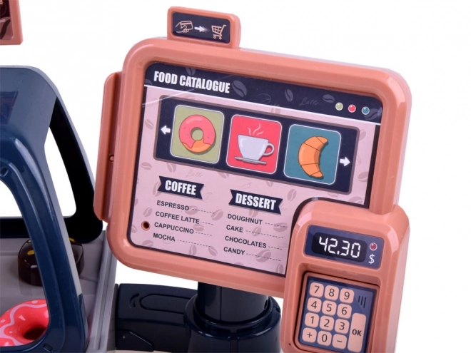 Café avec machine à café, caisse et vitrine