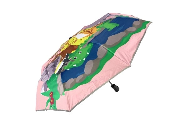 Parapluie Animaux pliable automatique tissu/métal 28cm rose en sac