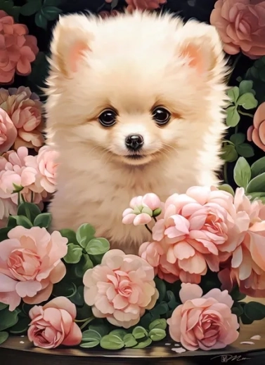 CASTORLAND puzzle chiot poméranien parmi les roses – 300 pièces