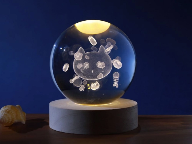 Lampe boule cristalline avec motif de chat