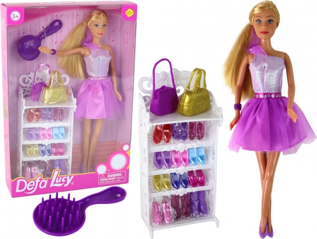 Poupée de mode Lucy avec robe violette et accessoires