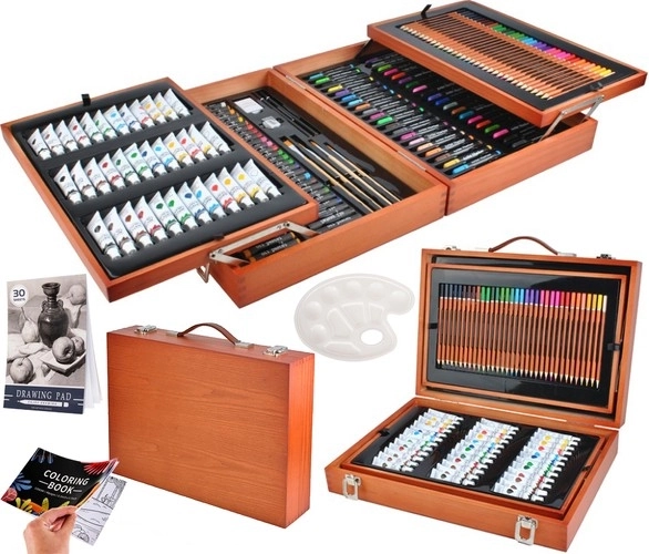 Grande trousse en bois pour petits artistes 174 pièces