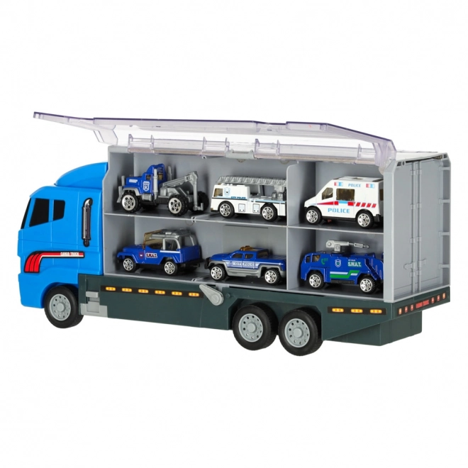 Camion avec voitures de police