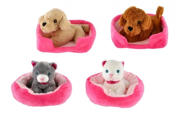 Petit animal chien dans son panier peluche 4 couleurs 22x24cm 24m+