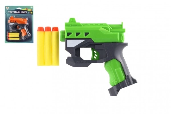 Pistolet à balles en mousse 12x14cm plastique + 3 munitions 2 couleurs sur carte