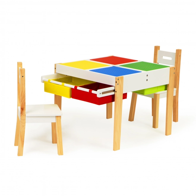 ECOTOYS Table en bois pour enfants avec plateau de jeu et deux chaises