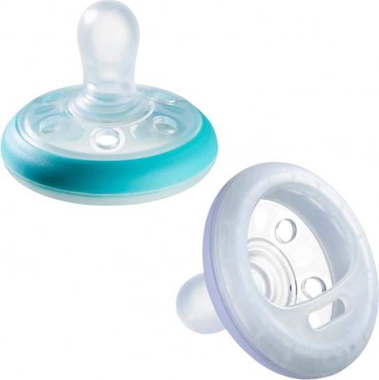 Sucette, forme sein, silicone Natural Night, 6-18 mois, 2 pcs