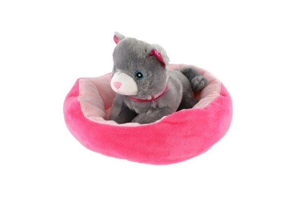 Petit animal chien dans son panier peluche 4 couleurs 22x24cm 24m+