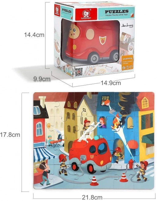 TOP BRIGHT Puzzle en bois avec jouet : Camion de pompiers 24 pièces