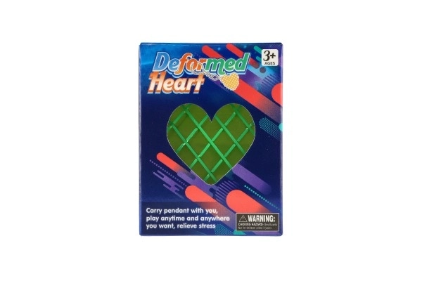 Pendentif fidget cœur changeant de forme antistress plastique 6cm 4 couleurs dans une boîte 6x6,5cm 24pcs dans un carton