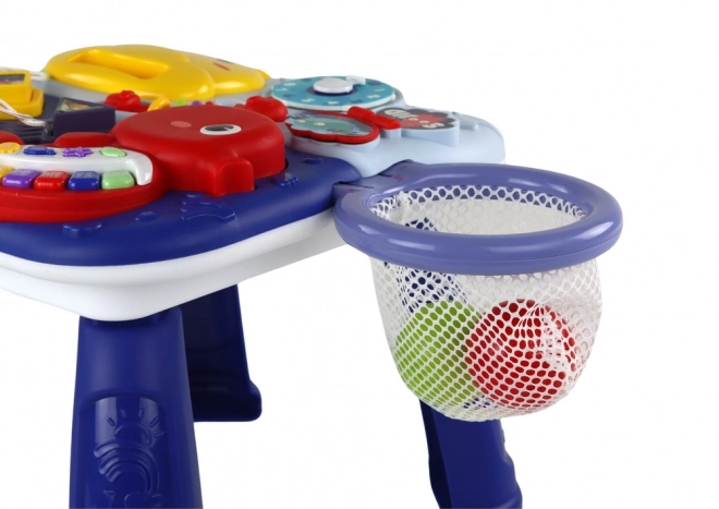 Table d'apprentissage 2 en 1 Animaux Marins Piano Horloge Panier Balles