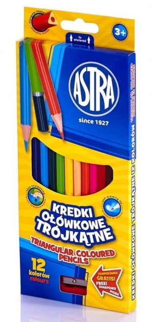 ASTRA crayons de couleur triangulaires avec taille-crayon, 12 pcs
