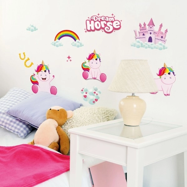 Autocollants muraux licorne XXL 3D dans un sachet 38x63cm