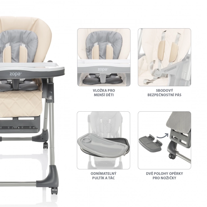 Chaise haute bébé Monti 2, Beige Diamant