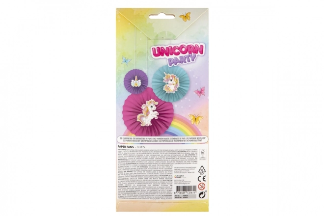 Éventails en papier - licorne 3 pièces