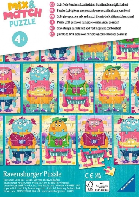 Ravensburger Puzzle Mix & Match: Monstres amusants 3x24 pièces