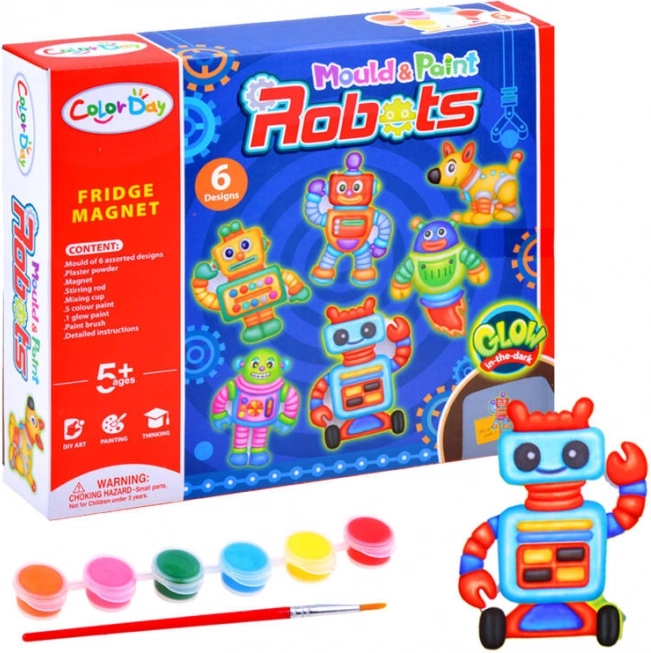 Kit créatif Aimants Robots en Plâtre et Peintures