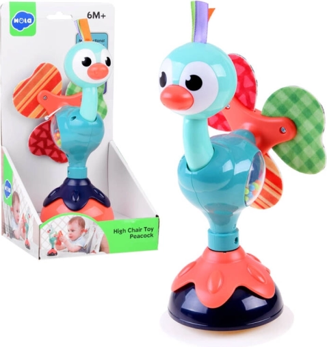 Hochet paon magique avec ventouse pour bébés