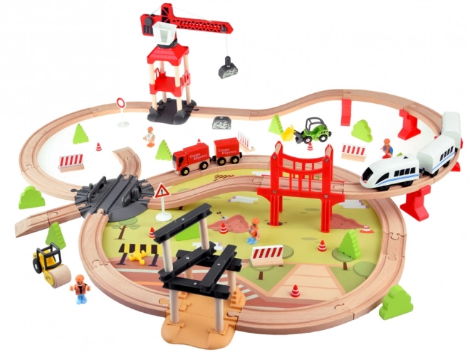Chemin de fer en bois pour enfants avec base de transport et grue