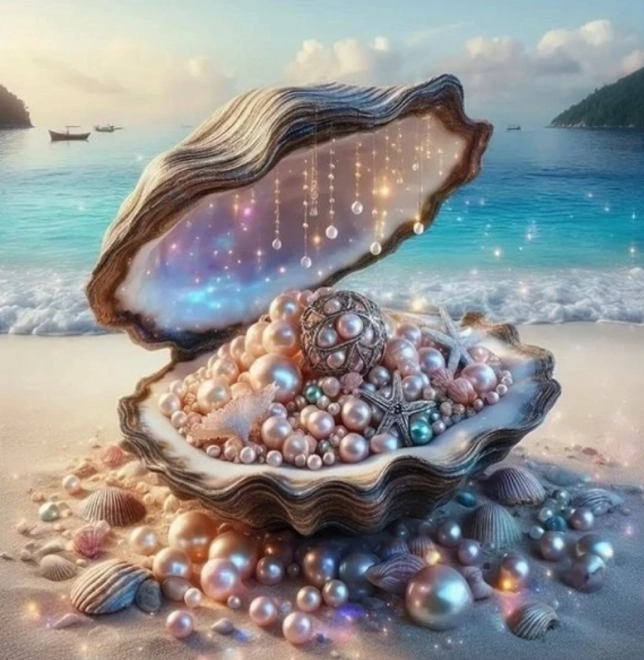 Peinture diamant coquillage avec trésor 30x40 cm