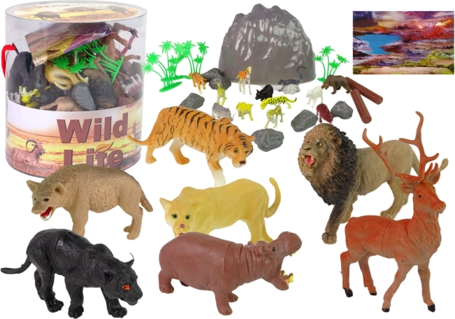 Set de figurines animaux sauvages safari + accessoires