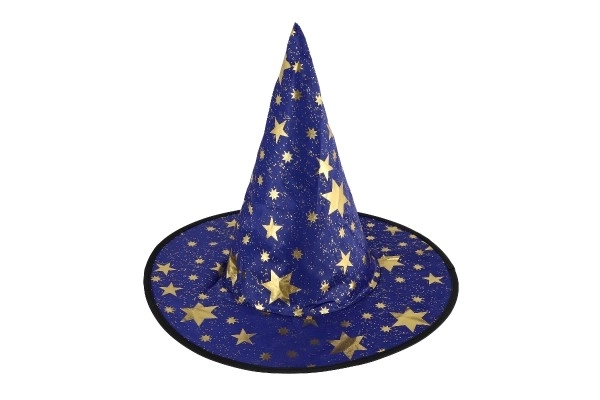 Chapeau de sorcier pour enfants diamètre 38cm bleu-or dans un sac carnaval