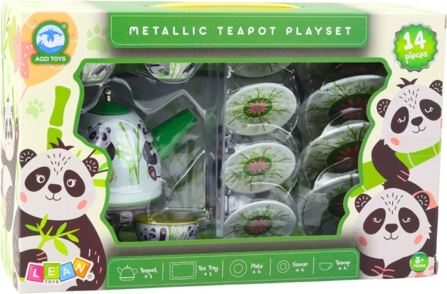 Service à thé en métal pour enfants avec motif panda 14 pièces