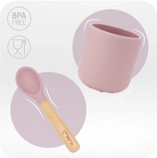 Set de vaisselle en silicone pour enfants MoMi AMI rose