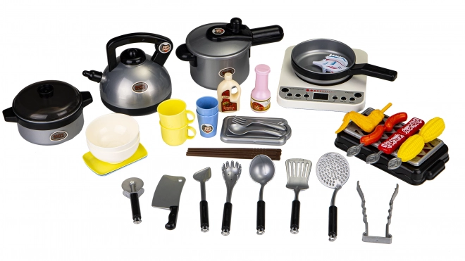 Set cuisine et barbecue pour enfants avec son et LED, 40 pièces