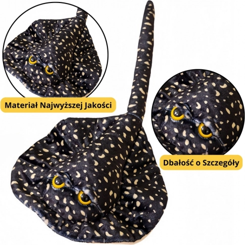 Raie magique en peluche noire à pois 50 cm