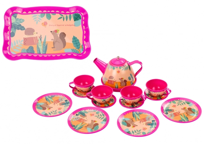 Service à café - Tasses à thé, Théière, Plateau, Café rose, 15 pièces