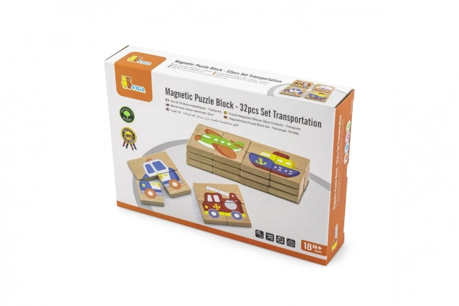 Puzzle magnétique en bois - moyens de transport