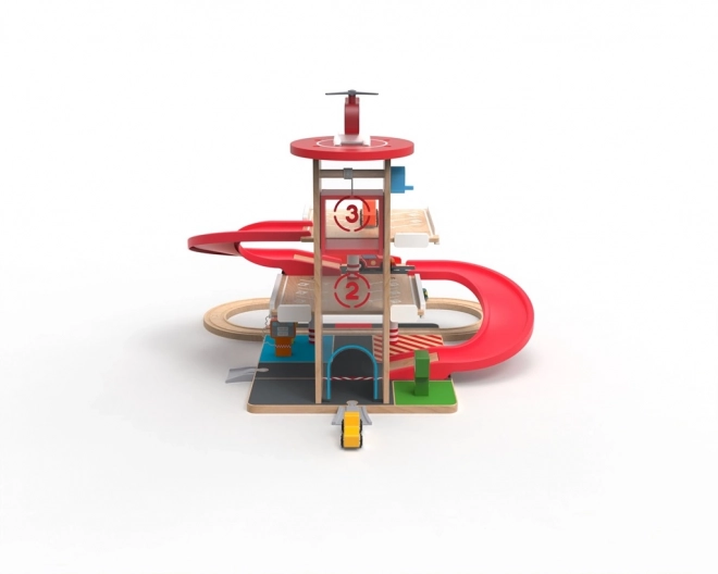Garage en bois avec chemin de fer pour enfants