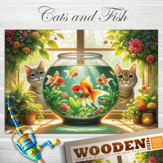 Puzzle en bois Chats et poissons 505 pièces