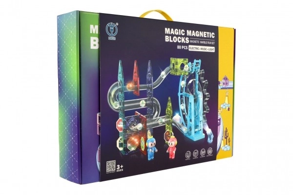 Piste de billes magnétique en plastique 80pcs 16 billes + accessoires à piles avec lumière dans une boîte de 47x35x9cm