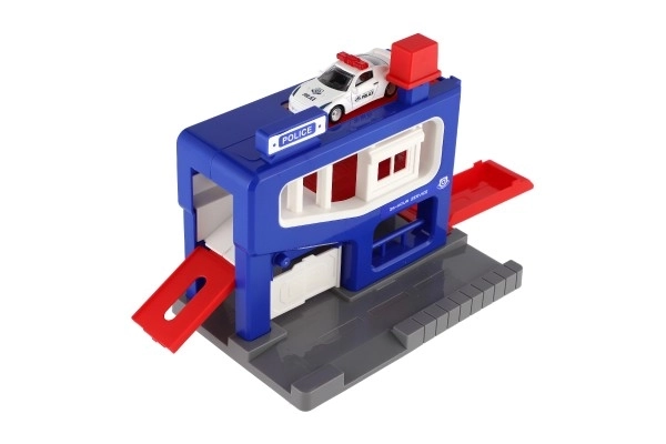 Garage de stationnement de police avec petite voiture