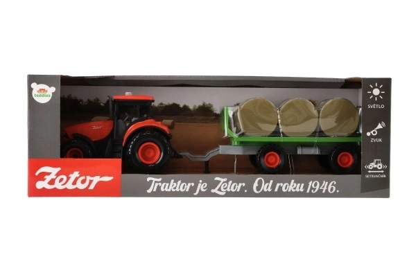 Tracteur Zetor avec remorque et bottes en plastique 36 cm à inertie avec lumière et son